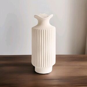 Ling's Moment White Ceramic Vase 10" Tall Vintage Flower Vase